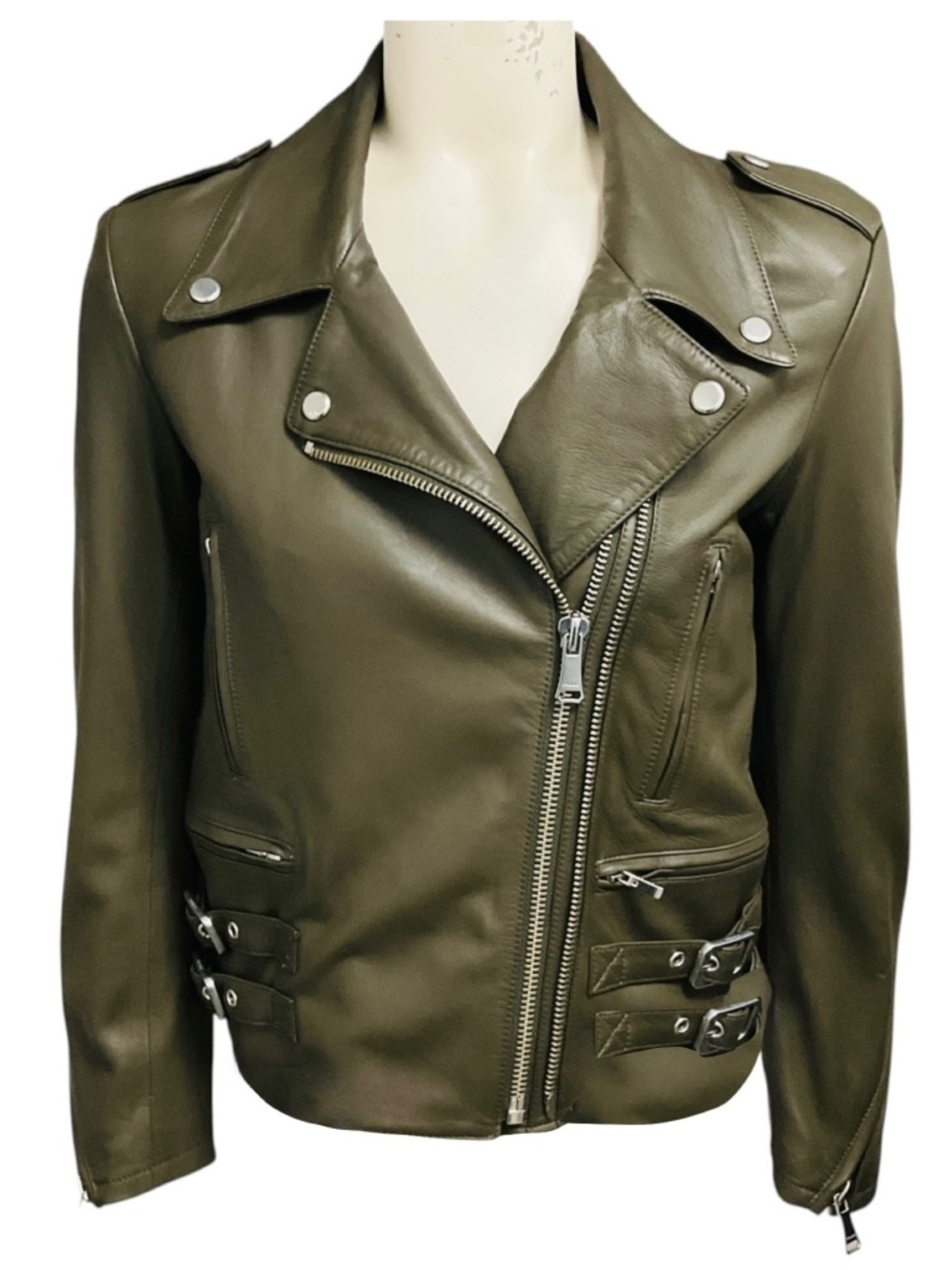 FRAME DEEP MOSS LAMB LEATHER MOTO JACKET
